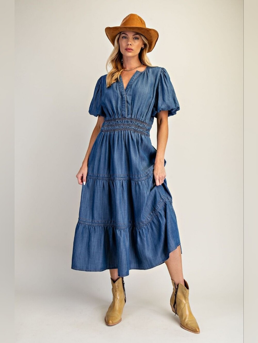 NWOT Easel Washed Denim Maxi Dress Size S